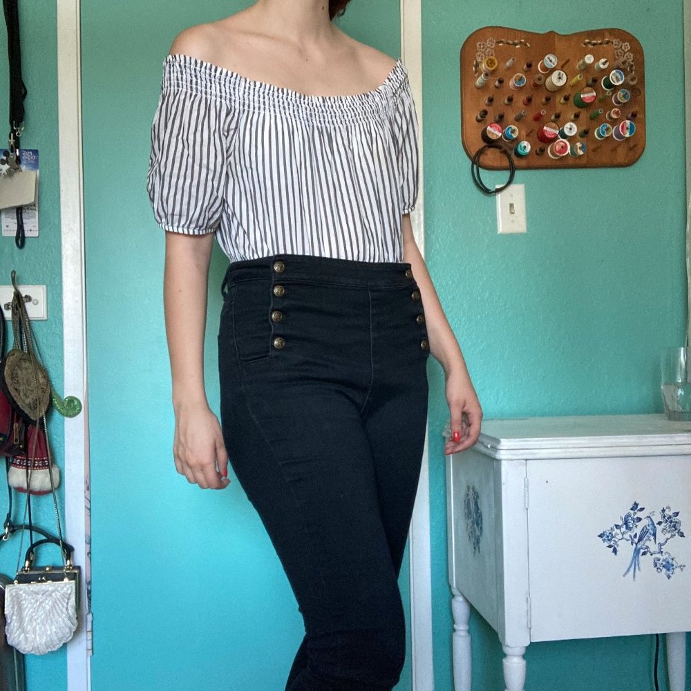 High-waisted Nautical Drop Front Skinny Jeans